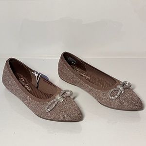 Skechers Cleo Point Glitzy Haze Recycled Vegan Sparkle Knit Bow Flats